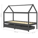 vidaXL Cadre de lit d'enfant avec tiroirs Gris foncé Pin 90x200 cm