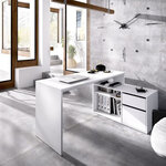 Bureau d'angle reversible 1 tiroir + 1 porte - Blanc - 139 x 92 x Hauteur 75 cm - ROX