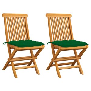 vidaXL Chaises de jardin et coussins vert lot de 2 Bois de teck massif