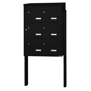 Bloc collectif Leabox 2x3 grade 3 simple face Extérieur sur pieds à sceller Noir 9005 finition brillante