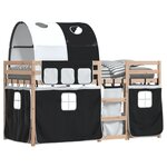 vidaXL Lit superposé avec rideaux blanc/noir 75x190 cm bois pin massif