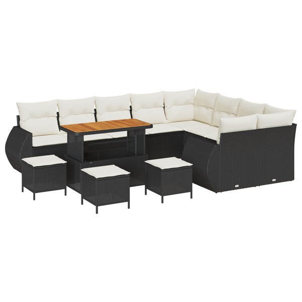 vidaXL Ensemble Canapé de Jardin 13 Pièces avec Coussins Noir Rattan Poly Acacia