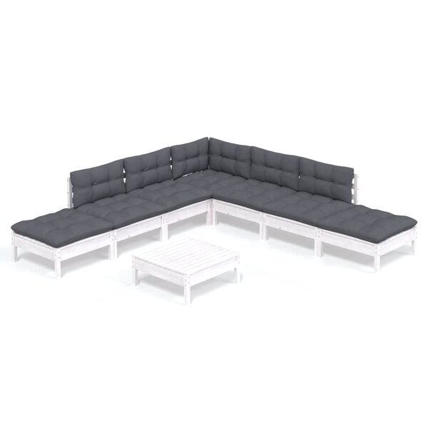 vidaXL Salon de jardin 8 Pièces avec coussins blanc bois de pin