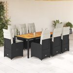 vidaXL Ensemble de bistro de jardin 9 Pièces coussins noir poly rotin