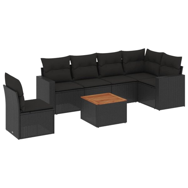 vidaXL Salon de jardin 7 Pièces avec coussins noir résine tressée