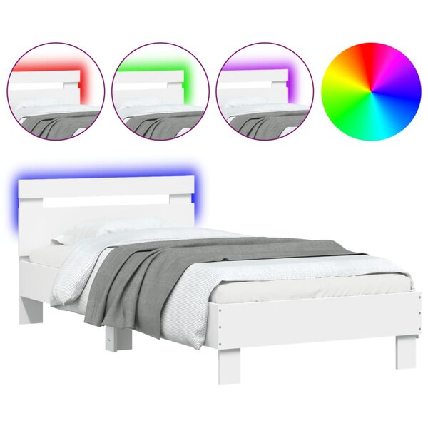 vidaXL Cadre de lit avec tête de lit et lumières LED blanc 75x190 cm