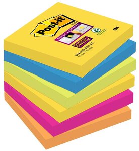 Lot de 6 blocs SuperSticky Rio de Janeiro 76x127mm - Couleur rose, orange,jaune POST-IT