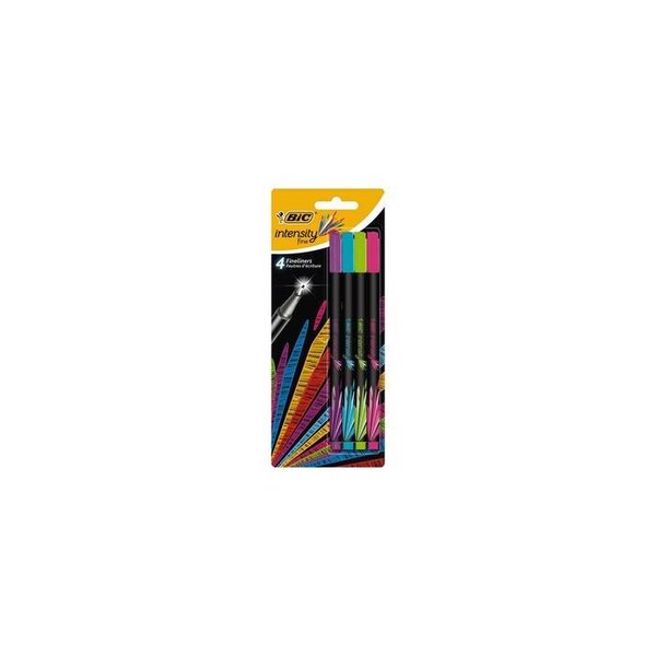 Blister de 4 Stylo Feutre Fineliner Intensity Pte Baguée métal Fine 0,4mm Assortis Fun BIC