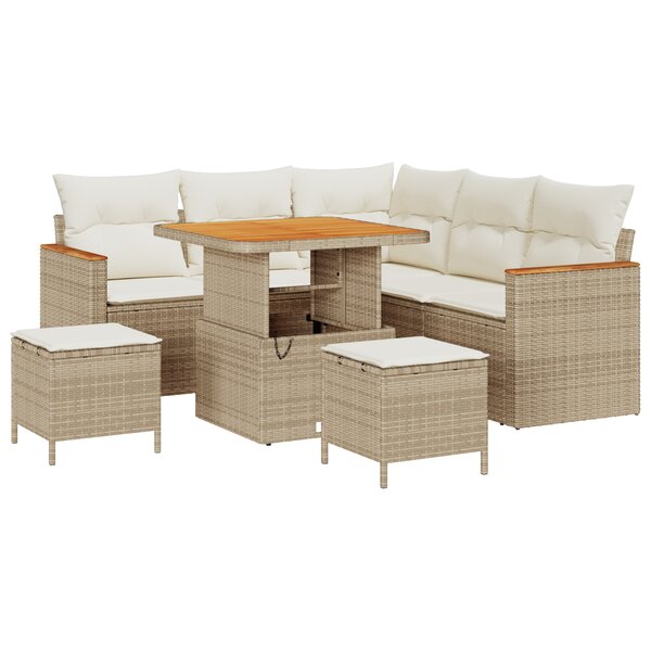 Ensemble de 8 pièces de canapé de jardin avec coussins Beige Poly Rattan Acacia