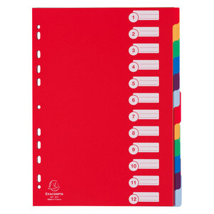 EXACOMPTA Intercalaire en polypropylène, format A4, 12 positions assortis pastel