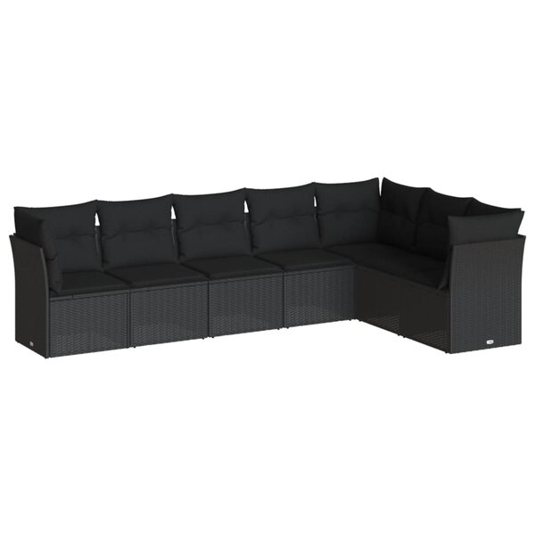vidaXL Salon de jardin 7 Pièces avec coussins noir résine tressée