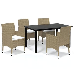 vidaXL Ensemble à manger de jardin et coussins 5 Pièces Poly rotin Beige