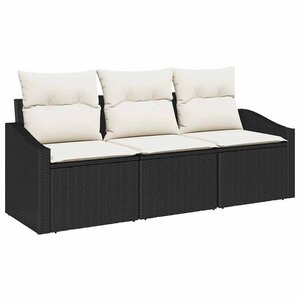 vidaXL Ensemble de canapé de jardin avec coussin 3 Pièces Noir et Crème