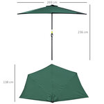 Demi parasol  parasol de balcon 5 entretoises métal polyester 2 69L x 1 38l x 2 36H m vert