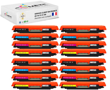 126a - 16 toners compatibles avec hp 126a ce310a cf350a 4 noirs 4 cyan 4 magenta 4 jaunes