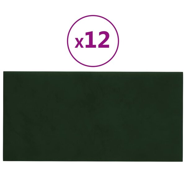 vidaXL Panneaux muraux 12 Pièces Vert foncé 60x30 cm Velours 2 16 m²