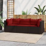 vidaXL Salon de jardin 3 Pièces avec coussins marron résine tressée