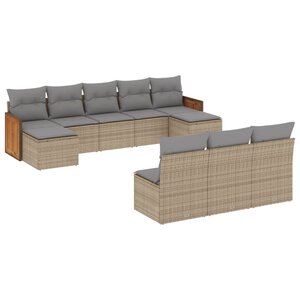 vidaXL Salon de jardin avec coussins 10 Pièces beige résine tressée
