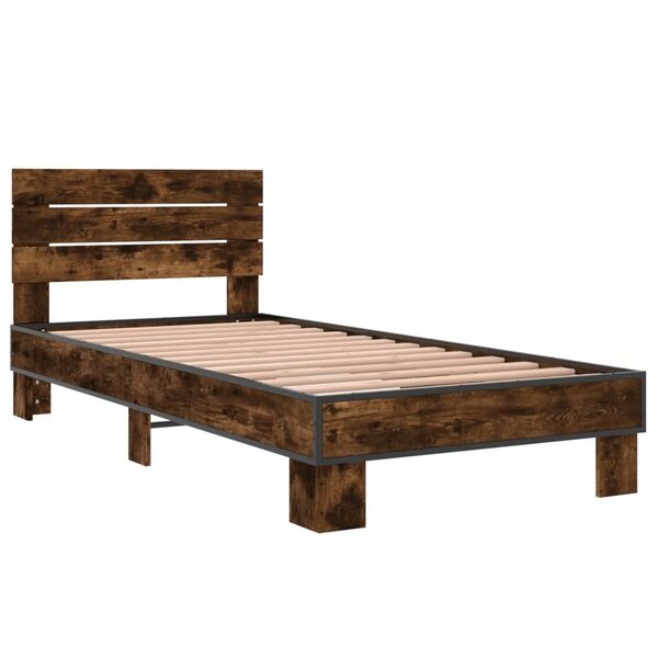vidaXL Cadre de lit chêne fumé 100x200 cm bois d'ingénierie et métal