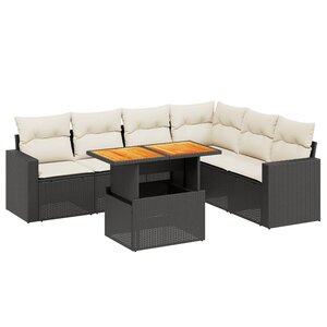 vidaXL Salon de jardin 7 Pièces avec coussins noir résine tressée
