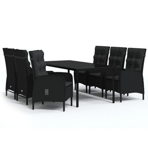 vidaXL Ensemble à manger de jardin avec coussins 7 Pièces Noir