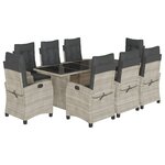 vidaXL Ensemble à manger de jardin et coussins 9 Pièces gris clair rotin