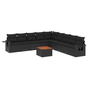 vidaXL Salon de jardin 10 Pièces avec coussins noir résine tressée