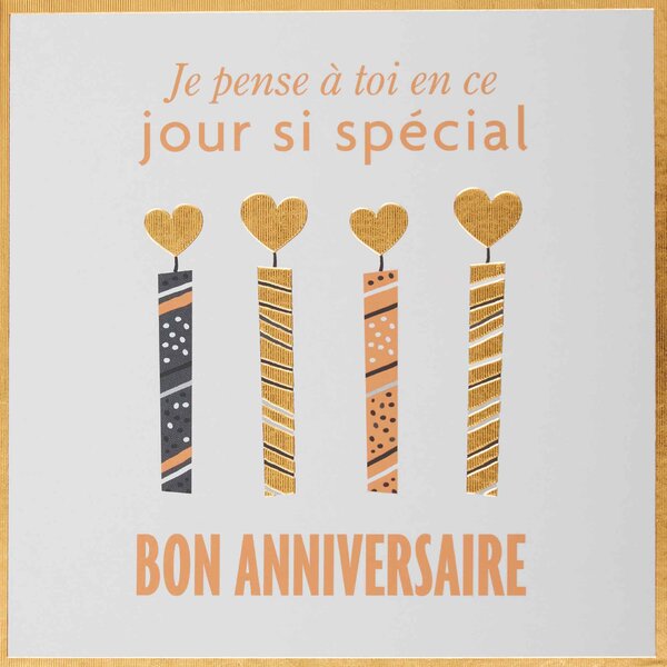 Carte anniversaire bougies dorées - draeger paris