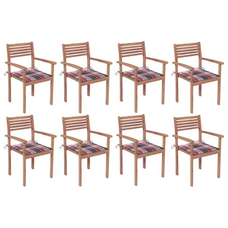 vidaXL Chaises de jardin empilables avec coussins 8 Pièces Teck solide