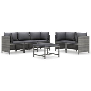 vidaXL Salon de jardin 6 Pièces avec coussins Résine tressée Gris