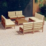 vidaXL Salon de jardin 9 Pièces avec coussins crème bois de pin