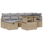 Ensemble de canapé de jardin de 7 pièces vidaXL avec coussins Beige Poly Rotin