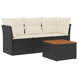 vidaXL Salon de jardin 4 Pièces avec coussins noir résine tressée