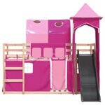 vidaXL Lit superposé avec toboggan et rideaux rose 90x200 cm