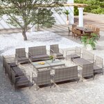 vidaXL Salon de jardin 16 Pièces avec coussins Résine tressée Gris