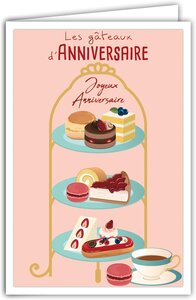 Carte Joyeux Anniversaire avec Enveloppe - Fille Femme - Mini Posters Format 17x11 5cm - Présentoir Gâteaux Pâtisseries Fruits Salon de Thé Café Rétro Vintage - Fabriquée en France