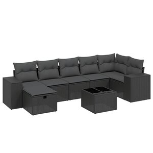 vidaXL Salon de jardin 8 Pièces avec coussins noir résine tressée