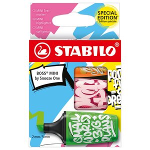 3 surligneurs BOSS MINI by Snooze One vert + rose + orange STABILO