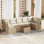Ensemble de canapé de jardin 8 pièces avec coussins Beige Rotin