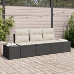 vidaXL Ensemble de Canapés de Jardin 3 Pièces avec Coussins Noir Poly Rotin