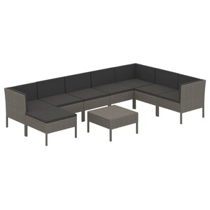 vidaXL Salon de jardin 9 Pièces avec coussins Résine tressée Gris