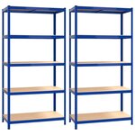 vidaXL Étagères à 5 niveaux 2Pièces Bleu Acier et bois d'ingénierie
