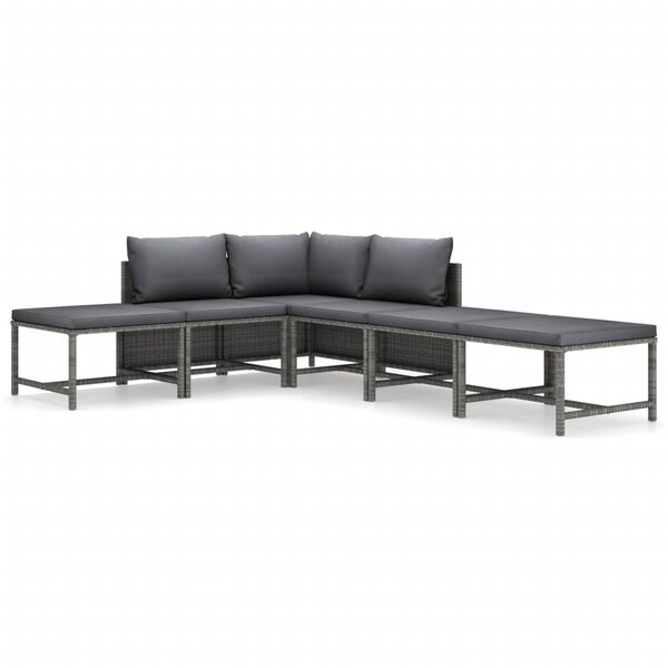 vidaXL Salon de jardin 6 Pièces avec coussins Résine tressée Gris