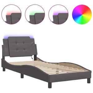 vidaXL Cadre de lit avec lumières LED gris 90x200 cm similicuir