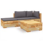 vidaXL Salon de jardin 4 Pièces avec coussins Bois de teck solide