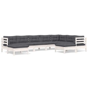 vidaXL Salon de jardin 9 Pièces avec coussins blanc bois de pin massif