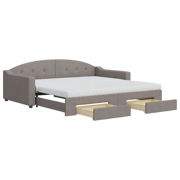 vidaXL Lit de jour avec gigogne et tiroirs taupe 100x200 cm tissu