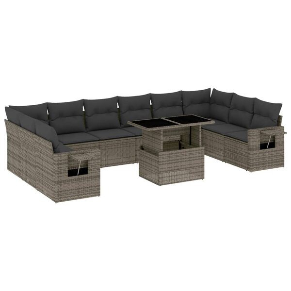 vidaXL Salon de jardin 11 Pièces avec coussins gris résine tressée