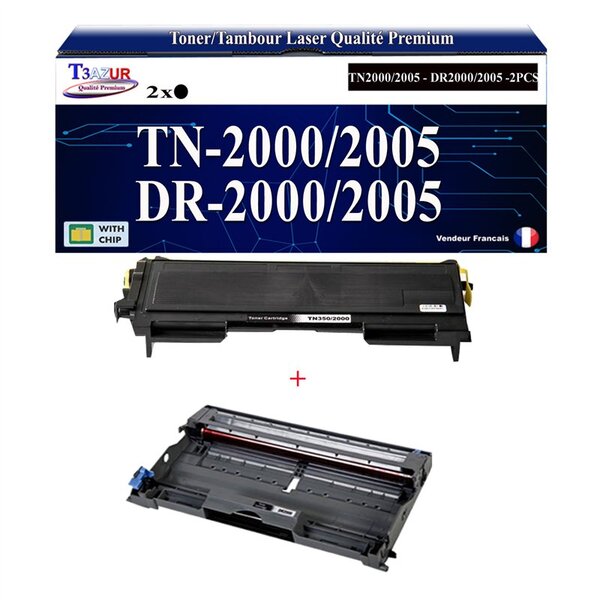 Kit Tambour+Toner compatible avec Brother TN2000  TN2005  DR2000  DR2005 pour Brother MFC7220  MFC7225N  MFC7420  MFC7820  MFC7820N - 2 500 pages - T3AZUR