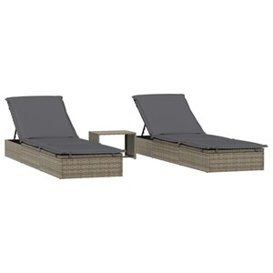 vidaXL Transats 2 Pièces avec table gris résine tressée